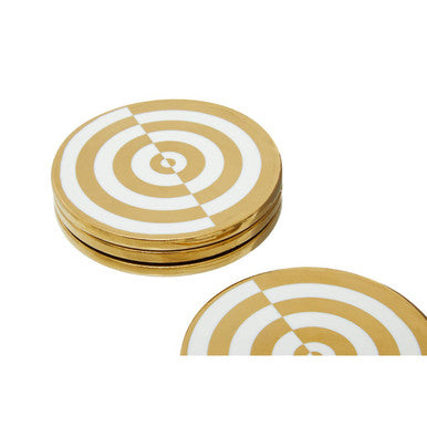 Orsina Curva Gold and White Coasters – Set of 4 Deco Bullseye Coasters