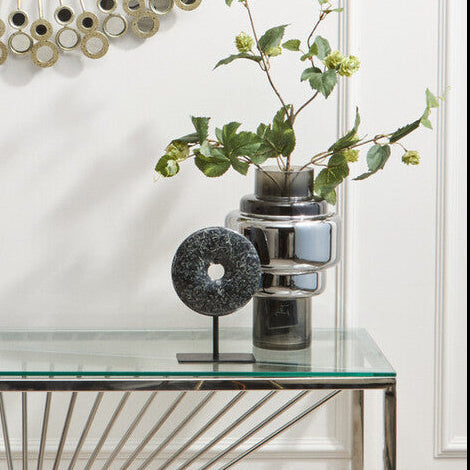 Orsina Cayden Small Smoked Black and Silver Glass Cylinder Vase