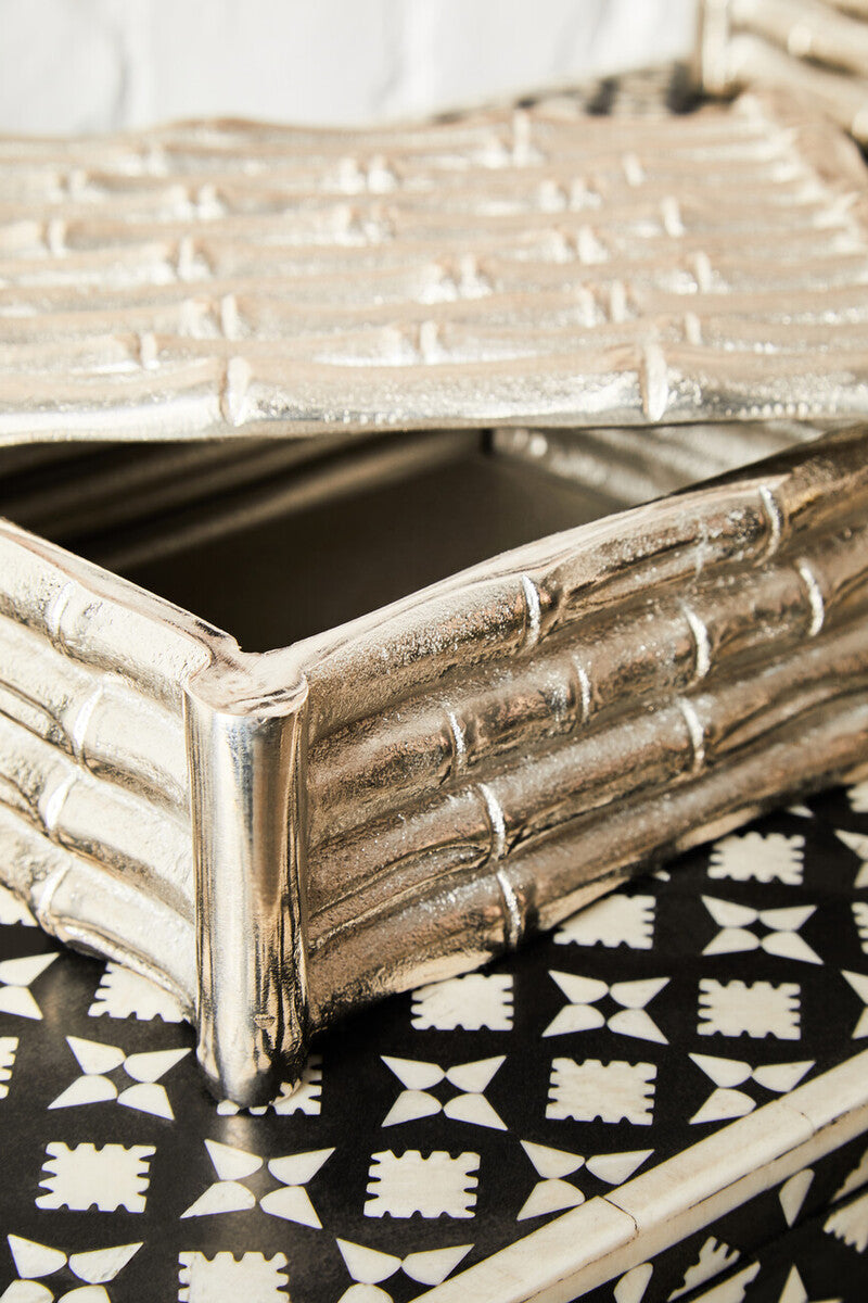 Orsina Hiba Small Silver Bamboo Effect Trinket Box | Jewelry Storage