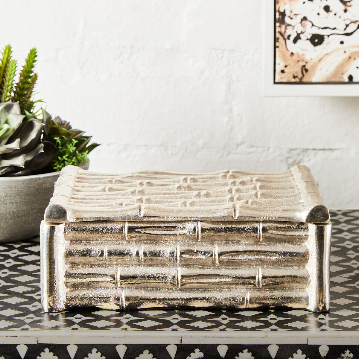 Orsina Hiba Small Silver Bamboo Effect Trinket Box | Jewelry Storage