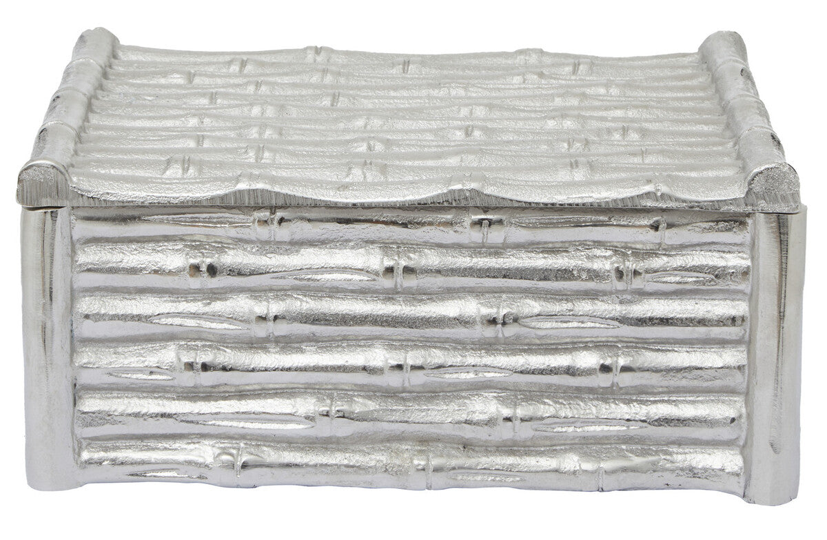 Orsina Hiba Large Silver Bamboo Effect Trinket Box | Decorative Storage