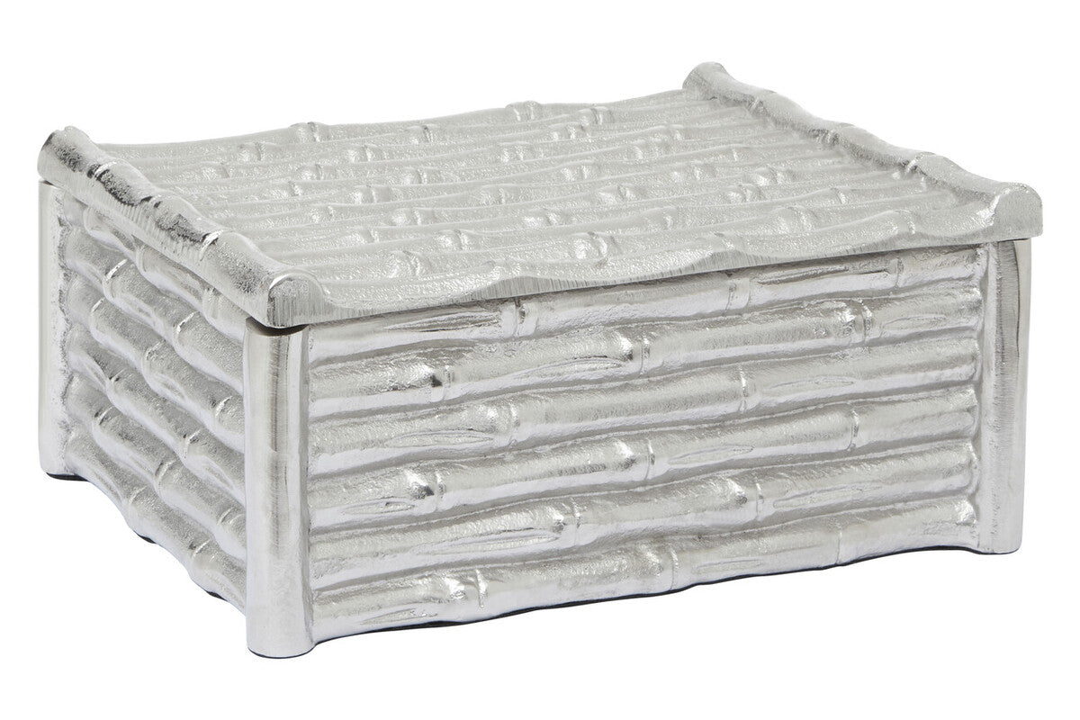Orsina Hiba Large Silver Bamboo Effect Trinket Box | Decorative Storage