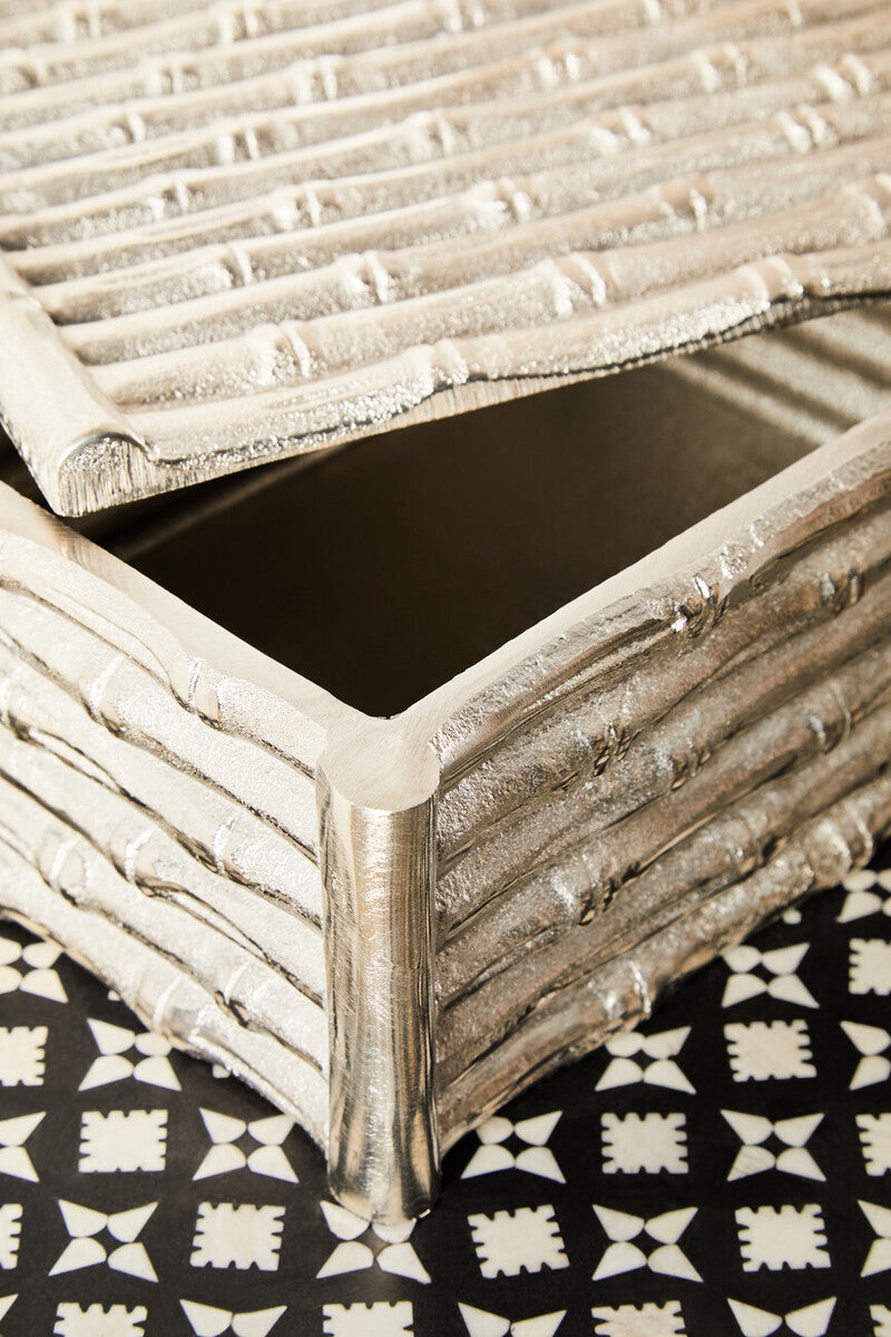 Orsina Hiba Large Silver Bamboo Effect Trinket Box | Decorative Storage