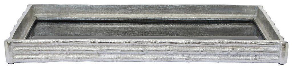 Orsina Hiba Mirrored Tray – Silver Finish Bamboo Effect Decor