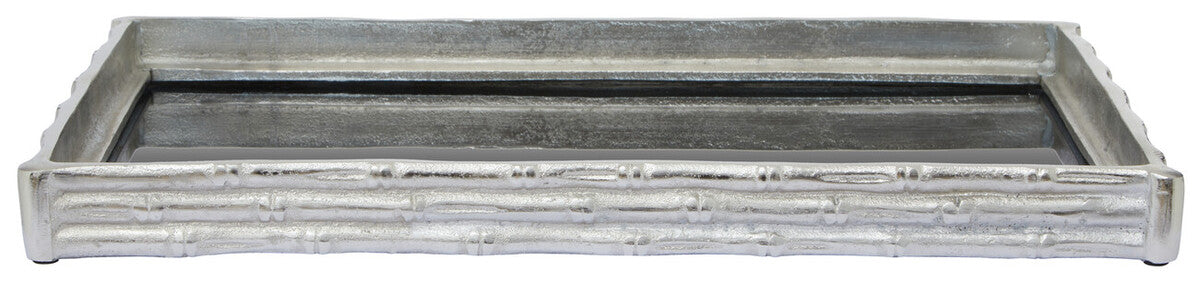 Orsina Hiba Mirrored Tray – Silver Finish Bamboo Effect Decor