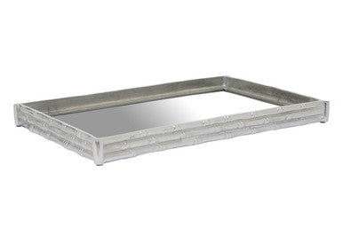 Orsina Hiba Mirrored Tray – Silver Finish Bamboo Effect Decor