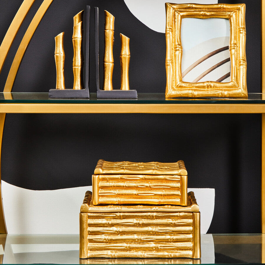 Orsina Hiba Small Gold Bamboo Effect Trinket Box | Jewelry Storage