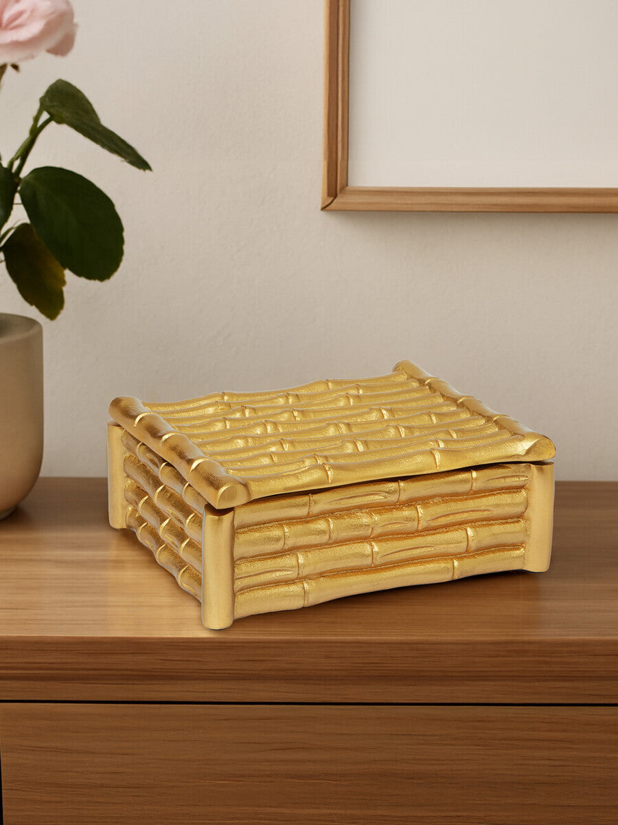 Orsina Hiba Small Gold Bamboo Effect Trinket Box | Jewelry Storage