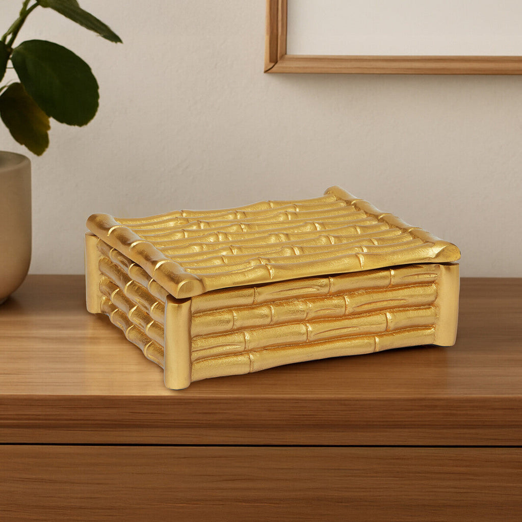 Orsina Hiba Small Gold Bamboo Effect Trinket Box | Jewelry Storage