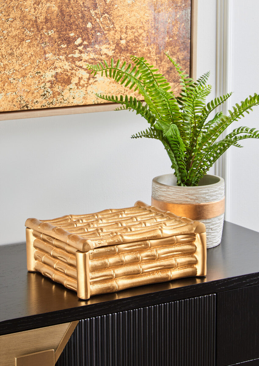 Orsina Hiba Large Gold Bamboo Effect Trinket Box | Jewelry Storage