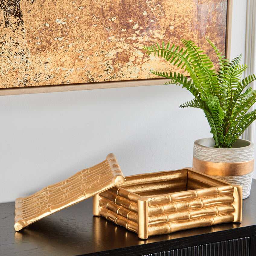 Orsina Hiba Large Gold Bamboo Effect Trinket Box | Jewelry Storage