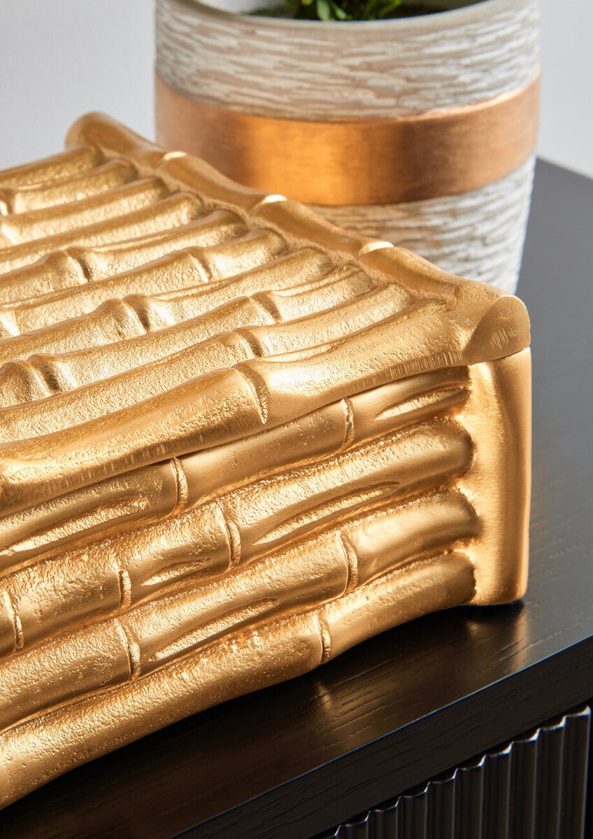 Orsina Hiba Large Gold Bamboo Effect Trinket Box | Jewelry Storage