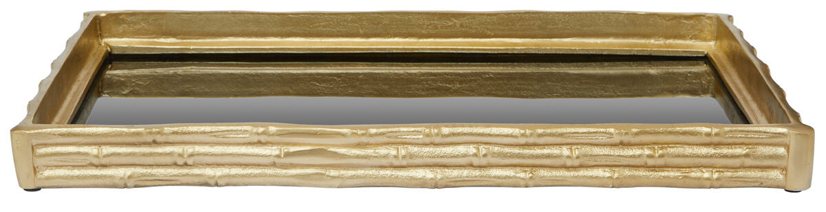 Orsina Hiba Mirrored Tray – Gold Finish Bamboo Effect Decorative Tray