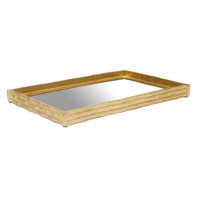 Orsina Hiba Mirrored Tray – Gold Finish Bamboo Effect Decorative Tray