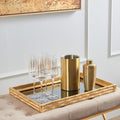 Orsina Hiba Mirrored Tray – Gold Finish Bamboo Effect Decorative Tray