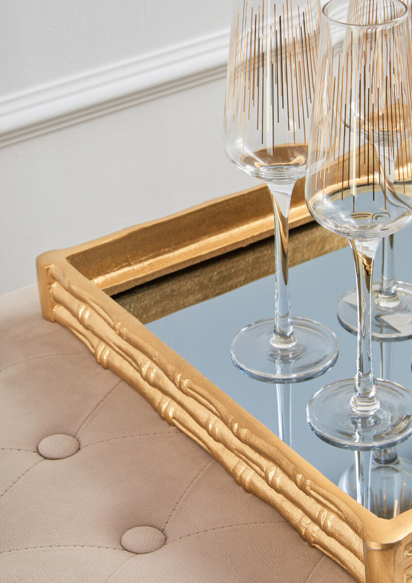 Orsina Hiba Mirrored Tray – Gold Finish Bamboo Effect Decorative Tray