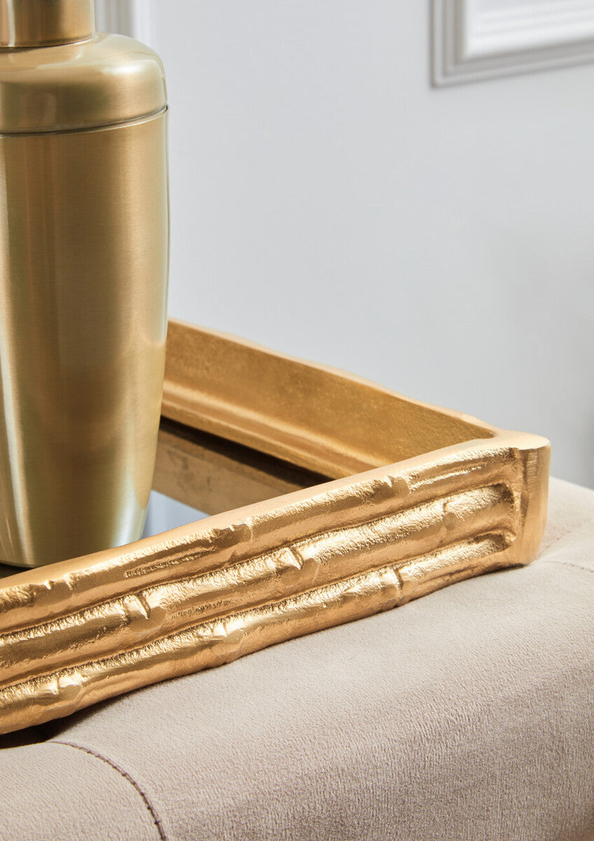 Orsina Hiba Mirrored Tray – Gold Finish Bamboo Effect Decorative Tray