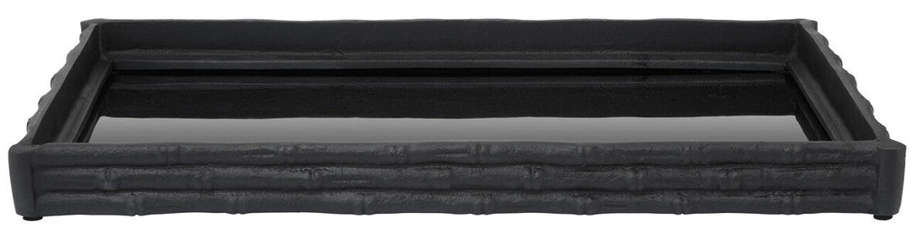 Orsina Hiba Mirrored Tray – Black Bamboo Effect Aluminium Decor