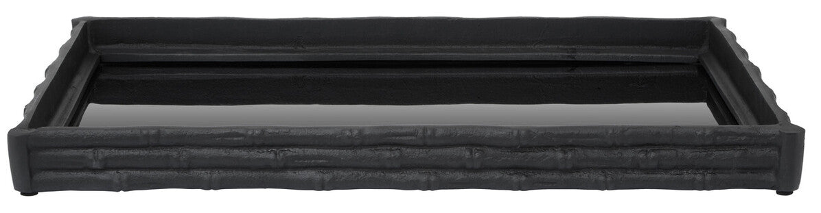Orsina Hiba Mirrored Tray – Black Bamboo Effect Aluminium Decor