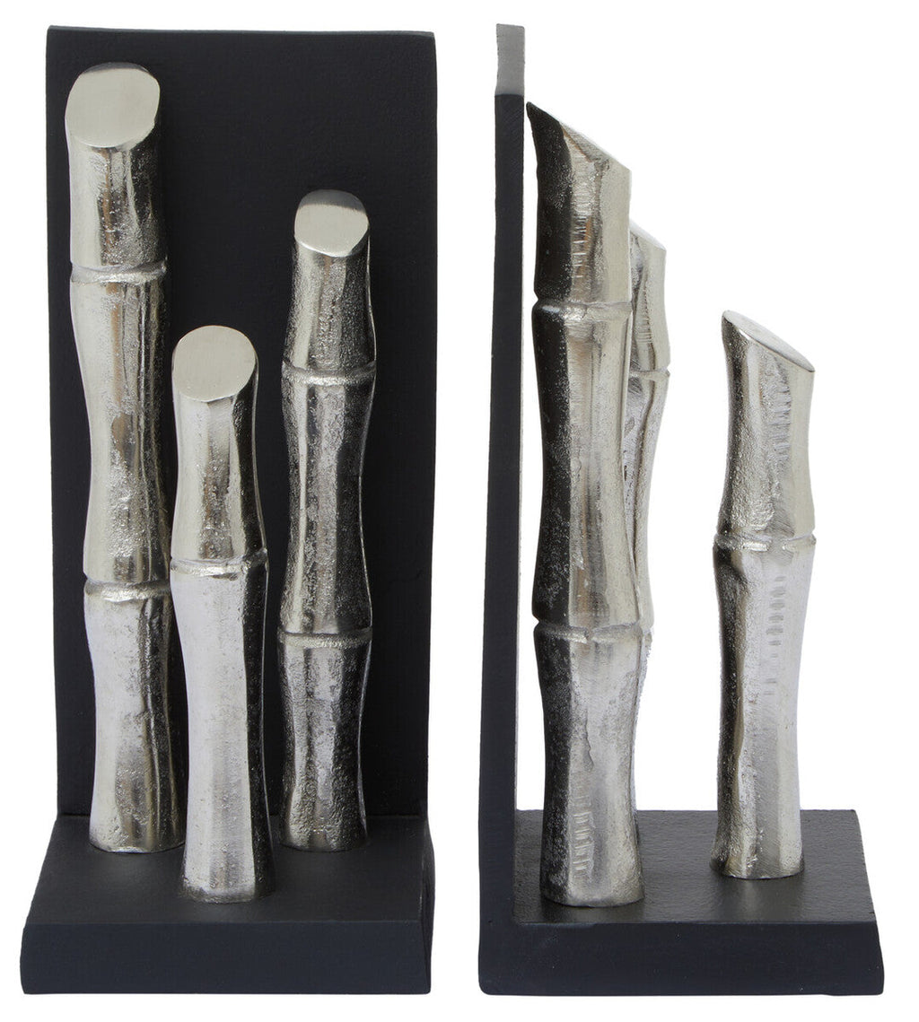 Orsina Hiba Silver Bamboo Effect Metal Bookends - Set of 2