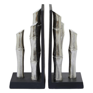 Orsina Hiba Silver Bamboo Effect Metal Bookends - Set of 2