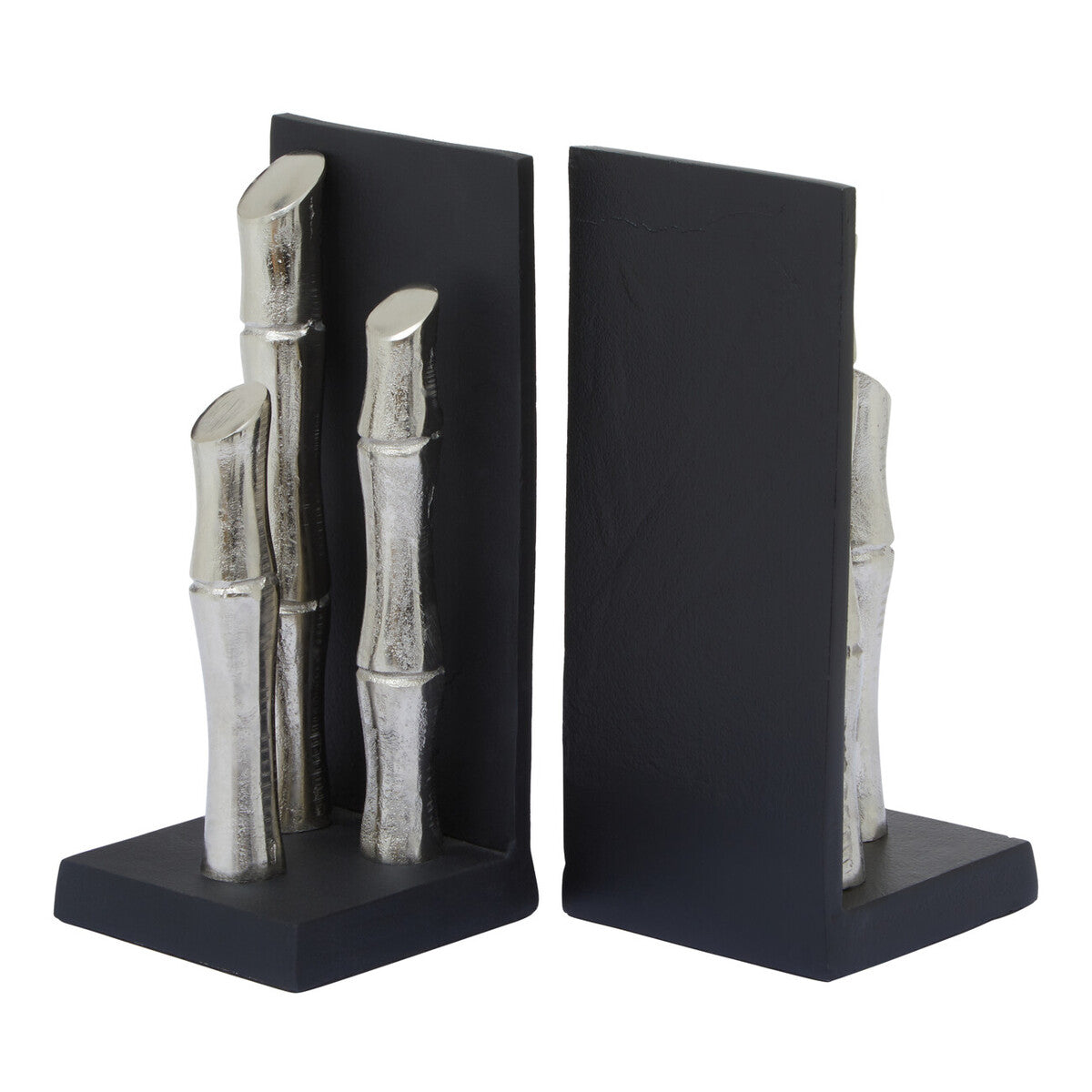 Orsina Hiba Silver Bamboo Effect Metal Bookends - Set of 2