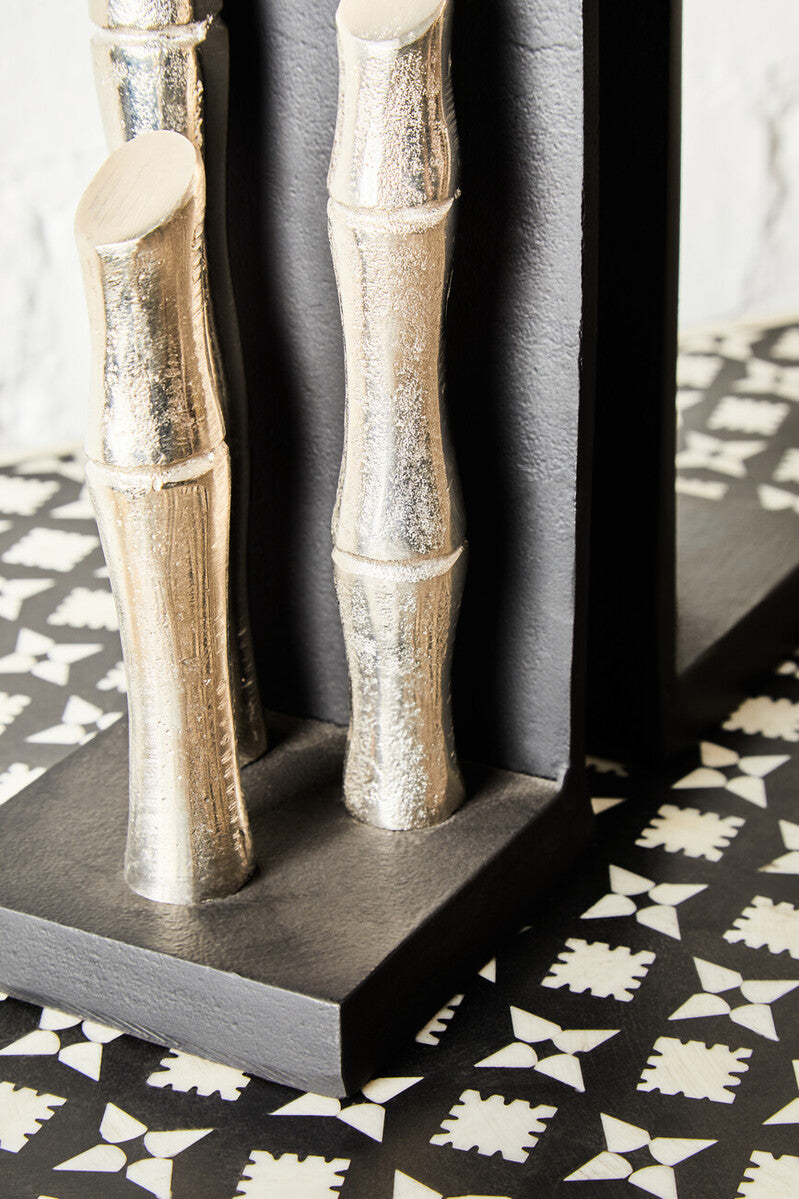 Orsina Hiba Silver Bamboo Effect Metal Bookends - Set of 2