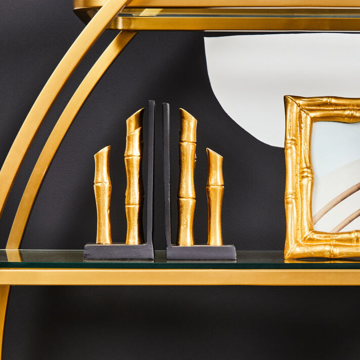 Orsina Gold Bamboo Effect Bookends | Set of 2 Modern Shelf Organizers