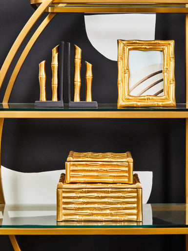 Orsina Gold Bamboo Effect Bookends | Set of 2 Modern Shelf Organizers