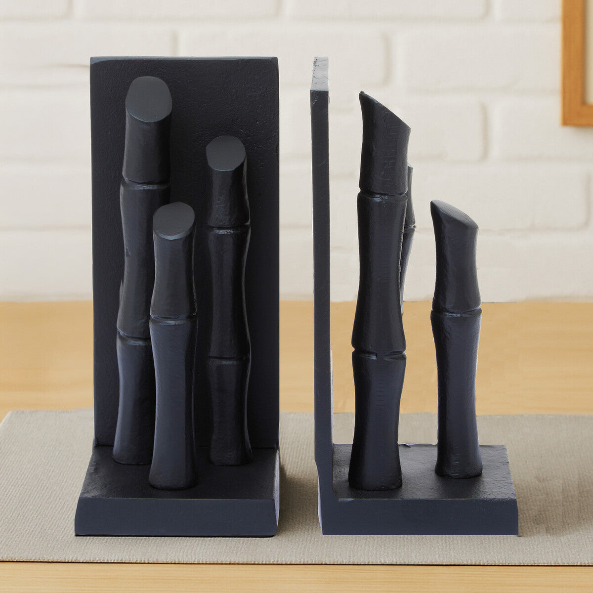 Orsina Hiba Black Bamboo Effect Bookends | Set of 2 Weighted Stands