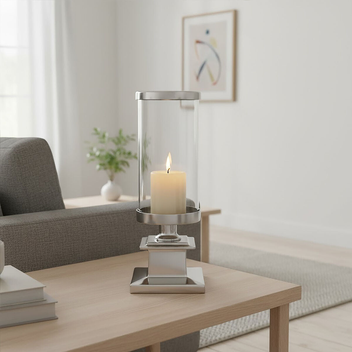 Orsina Ryley Silver Candle Holder – Glass Pillar Candle Centerpiece