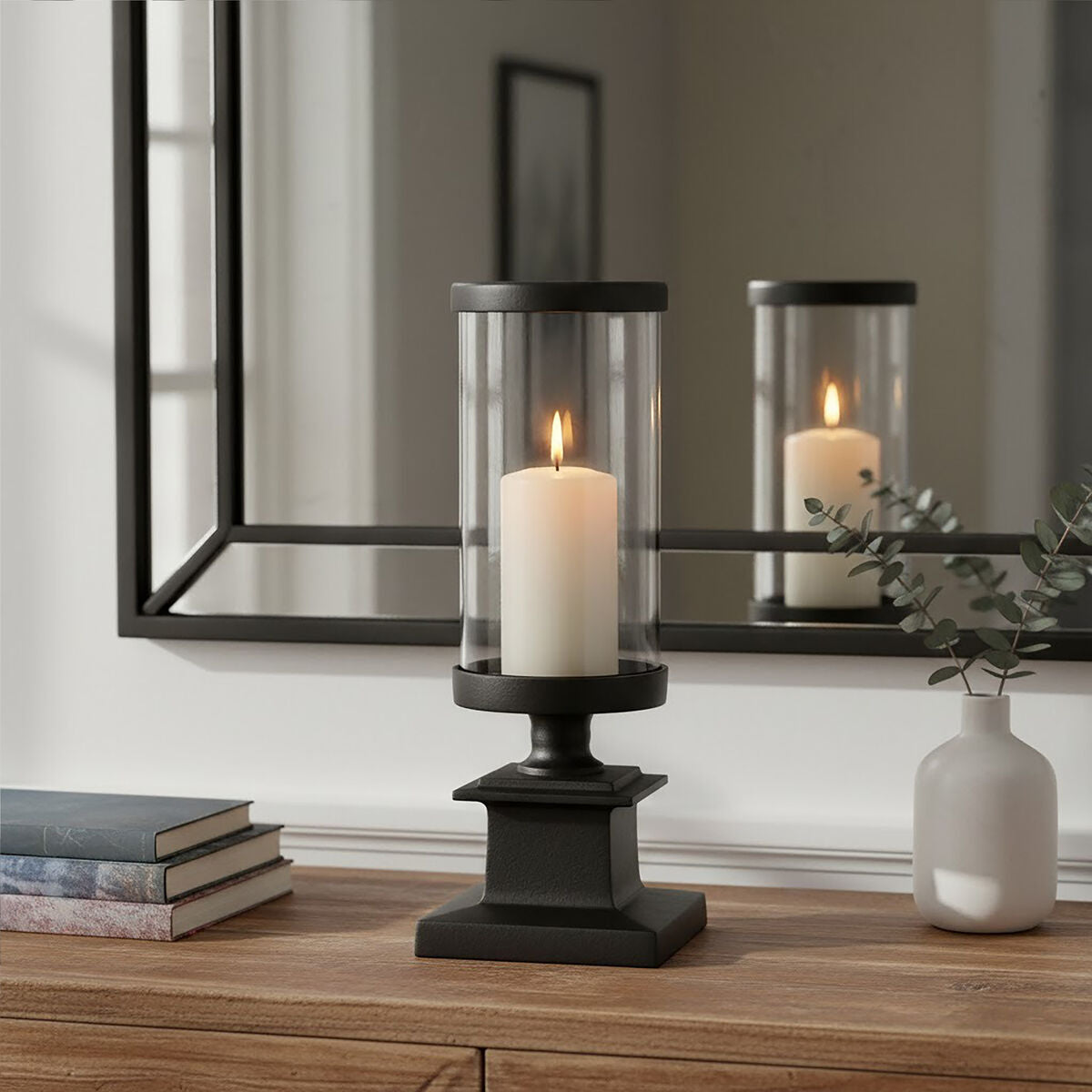 Orsina Ryley Black Candle Holder – Modern Glass Pillar Centerpiece