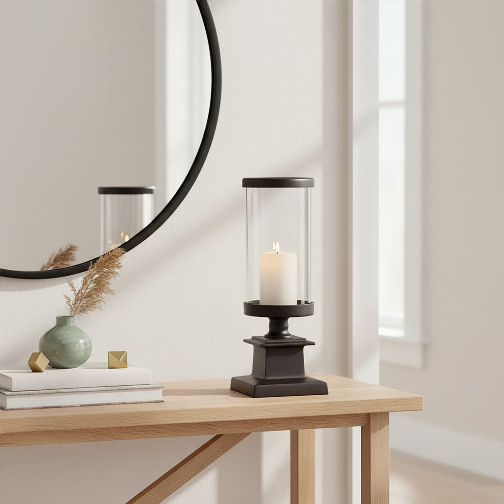 Orsina Ryley Black Candle Holder – Modern Glass Pillar Centerpiece