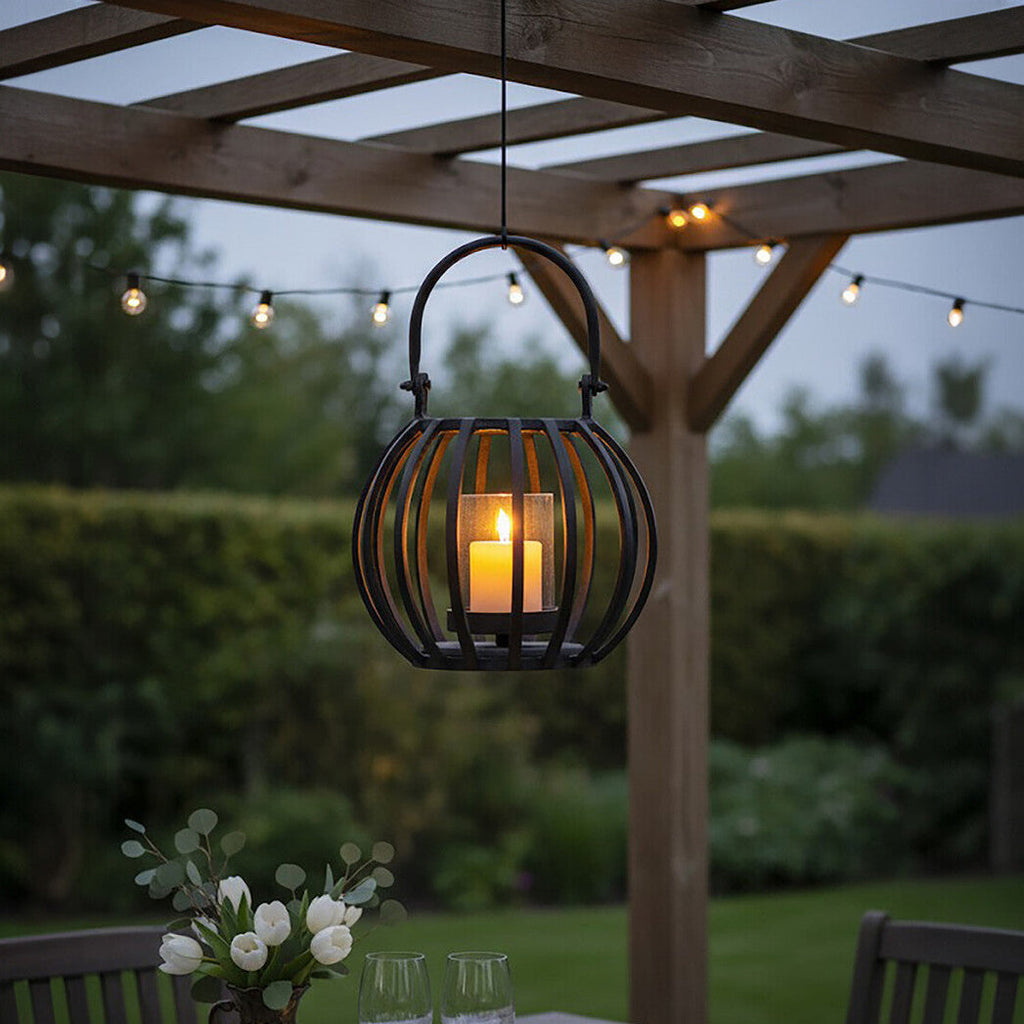 Orsina Aura Small Matte Black Metal Lantern – Modern Minimalist Decor