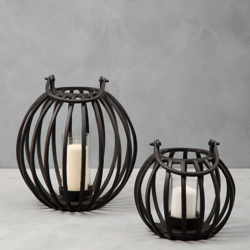 Orsina Aura Large Matte Black Lantern – Hand-Cast Floor Candle Holder