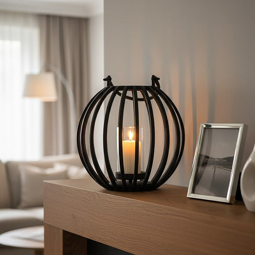 Orsina Aura Large Matte Black Lantern – Hand-Cast Floor Candle Holder