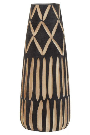 Orsina Arlo Small Engraved Wooden Vase – Earthy Black Boho Decor