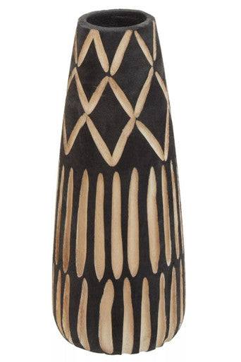 Orsina Arlo Small Engraved Wooden Vase – Earthy Black Boho Decor