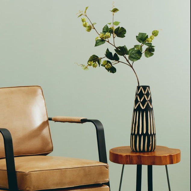 Orsina Arlo Small Engraved Wooden Vase – Earthy Black Boho Decor