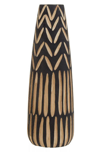 Orsina Arlo Large Wooden Engraved Floor Vase - Black and Natural