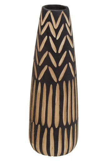 Orsina Arlo Large Wooden Engraved Floor Vase - Black and Natural