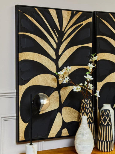 Orsina Arlo Large Wooden Engraved Floor Vase - Black and Natural