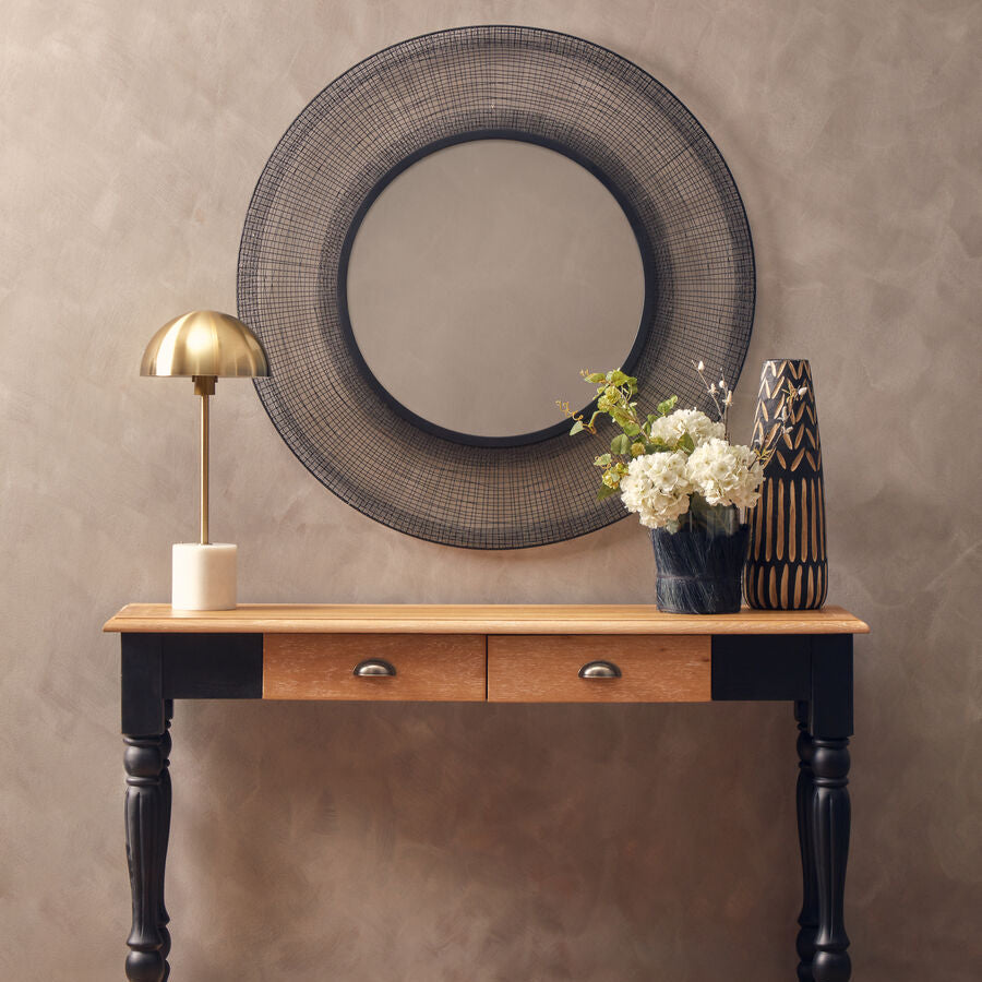 Orsina Arlo Large Wooden Engraved Floor Vase - Black and Natural