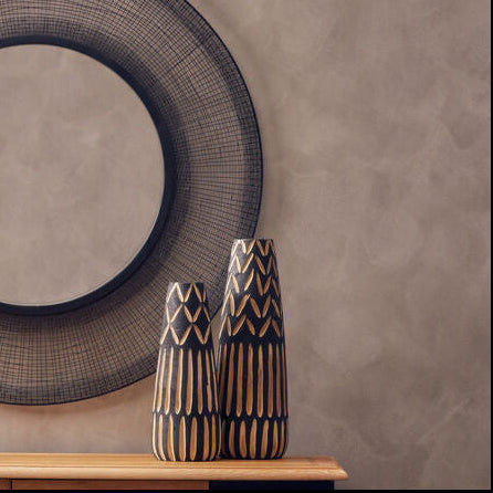 Orsina Arlo Large Wooden Engraved Floor Vase - Black and Natural