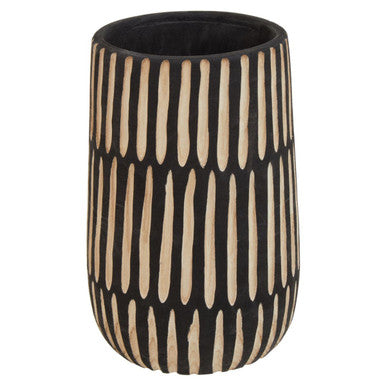 Orsina Arlo Large Wooden Vase – Natural and Black Engraved Decor