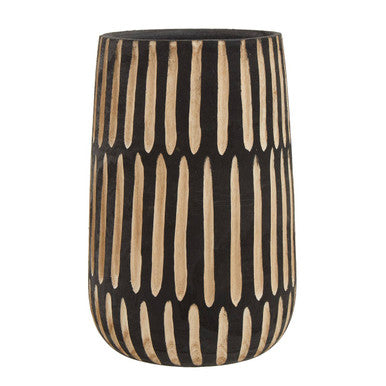 Orsina Arlo Large Wooden Vase – Natural and Black Engraved Decor