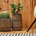 Orsina Arlo Large Wooden Vase – Natural and Black Engraved Decor