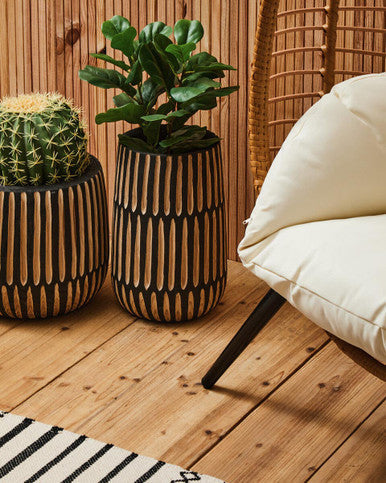 Orsina Arlo Large Wooden Vase – Natural and Black Engraved Decor