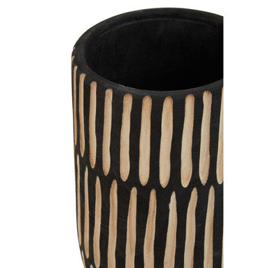 Orsina Arlo Large Wooden Vase – Natural and Black Engraved Decor