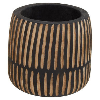 Orsina Arlo Large Engraved Wooden Planter – Natural and Black